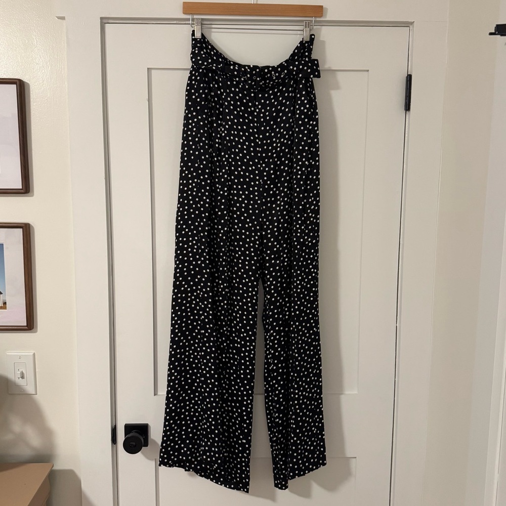 Meave Wide Leg Belted Polka Dot Silk Dress Pant